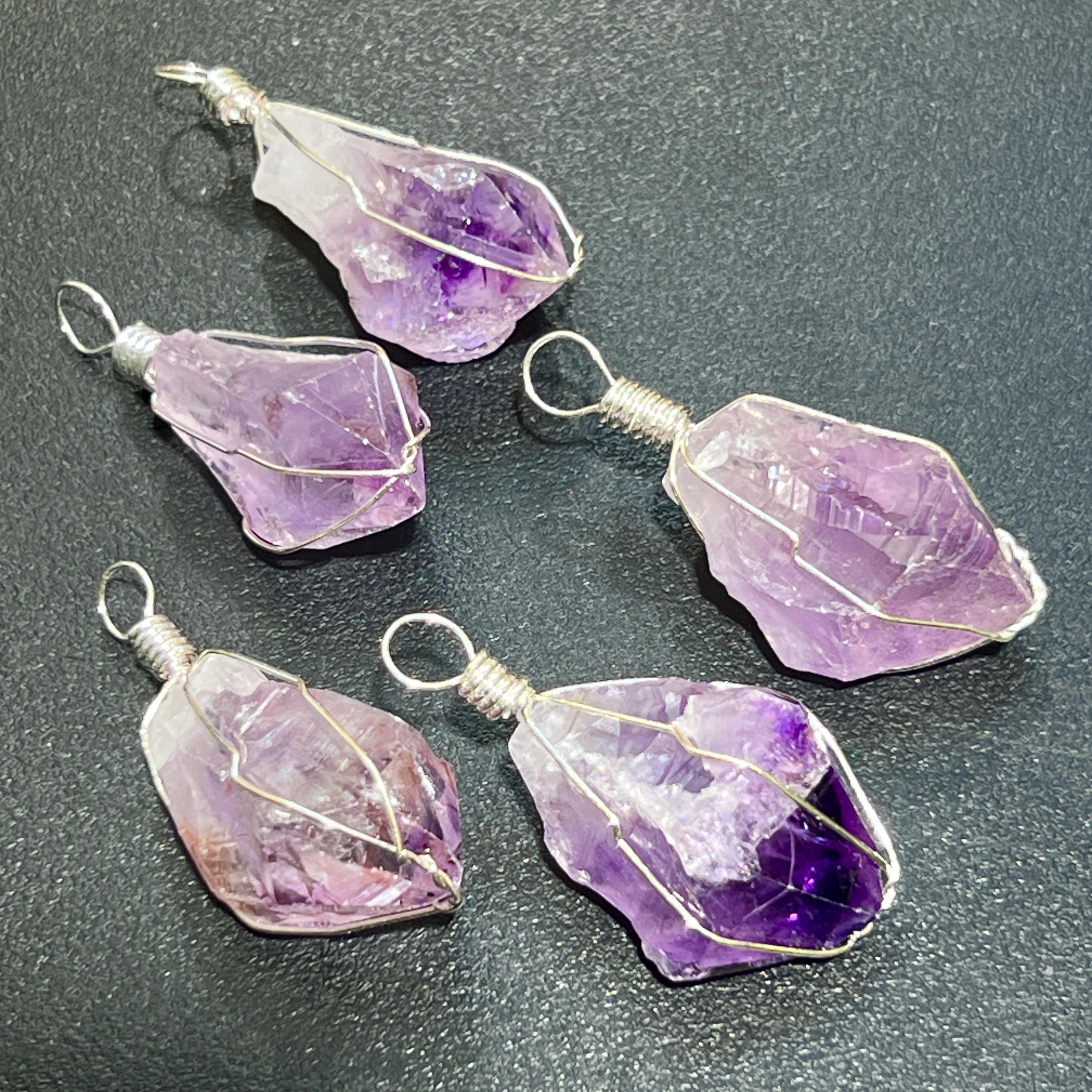 Amethyst Crystal Point Pendant (Silver Plated Wire Wrapped)