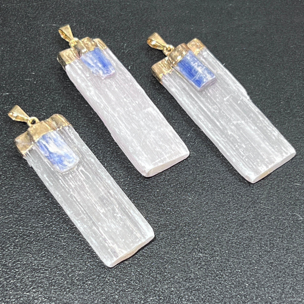 Selenite Kyanite Crystal Pendant (Gold Plated)
