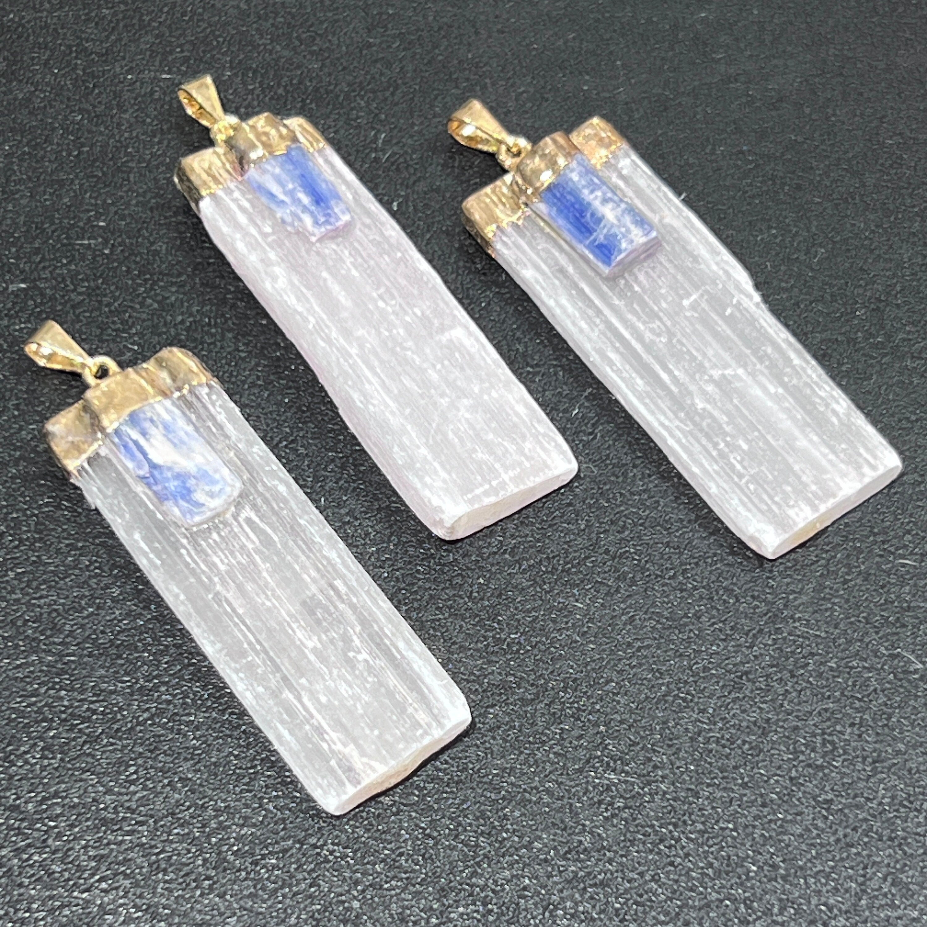 Selenite Kyanite Crystal Pendant (Gold Plated)