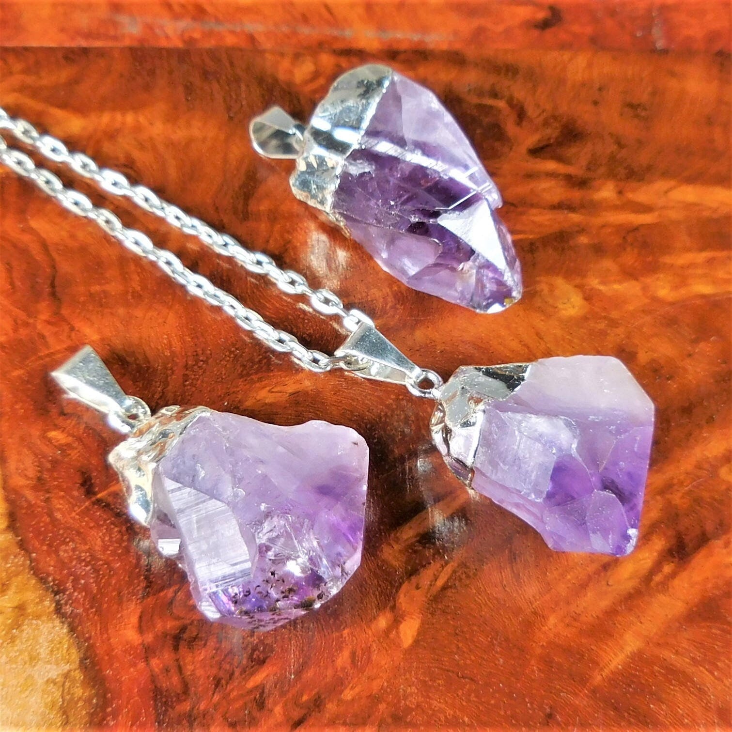 Amethyst Crystal Point Pendant (Silver Plated)