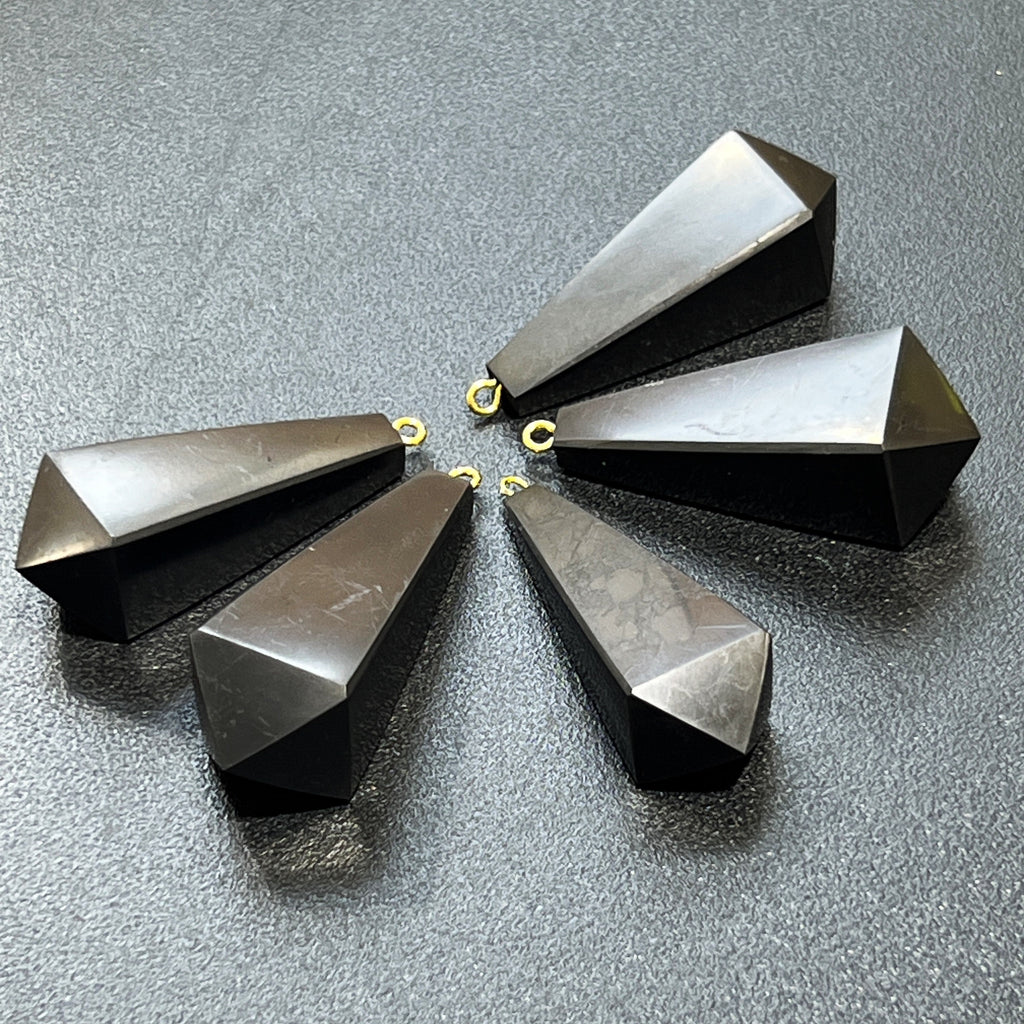 Black Shungite Pendulum Crystal Point Pendant