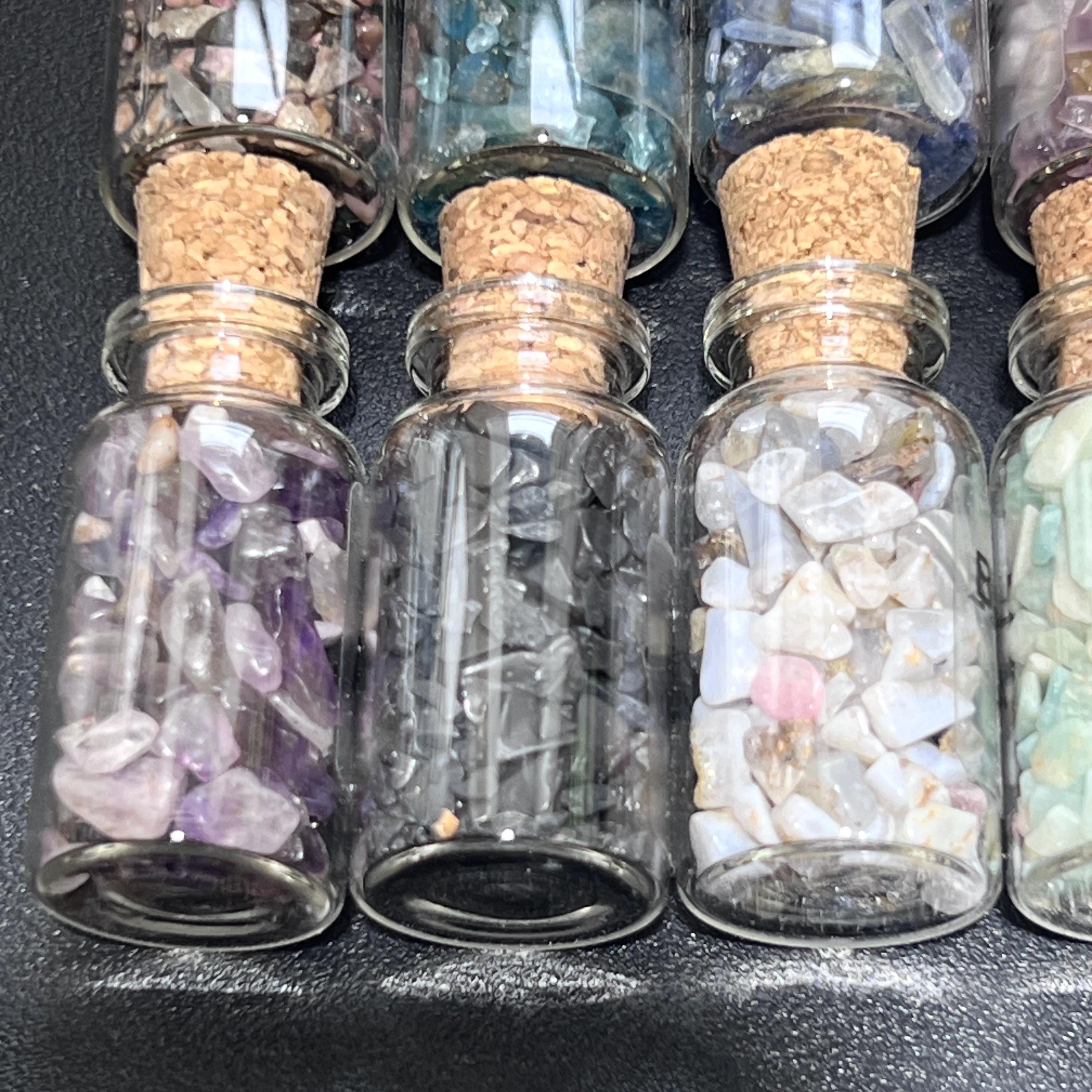Gemstone Bottle Collection - 15-Piece Natural Rough Crystal Chips Gift Set Box Flat