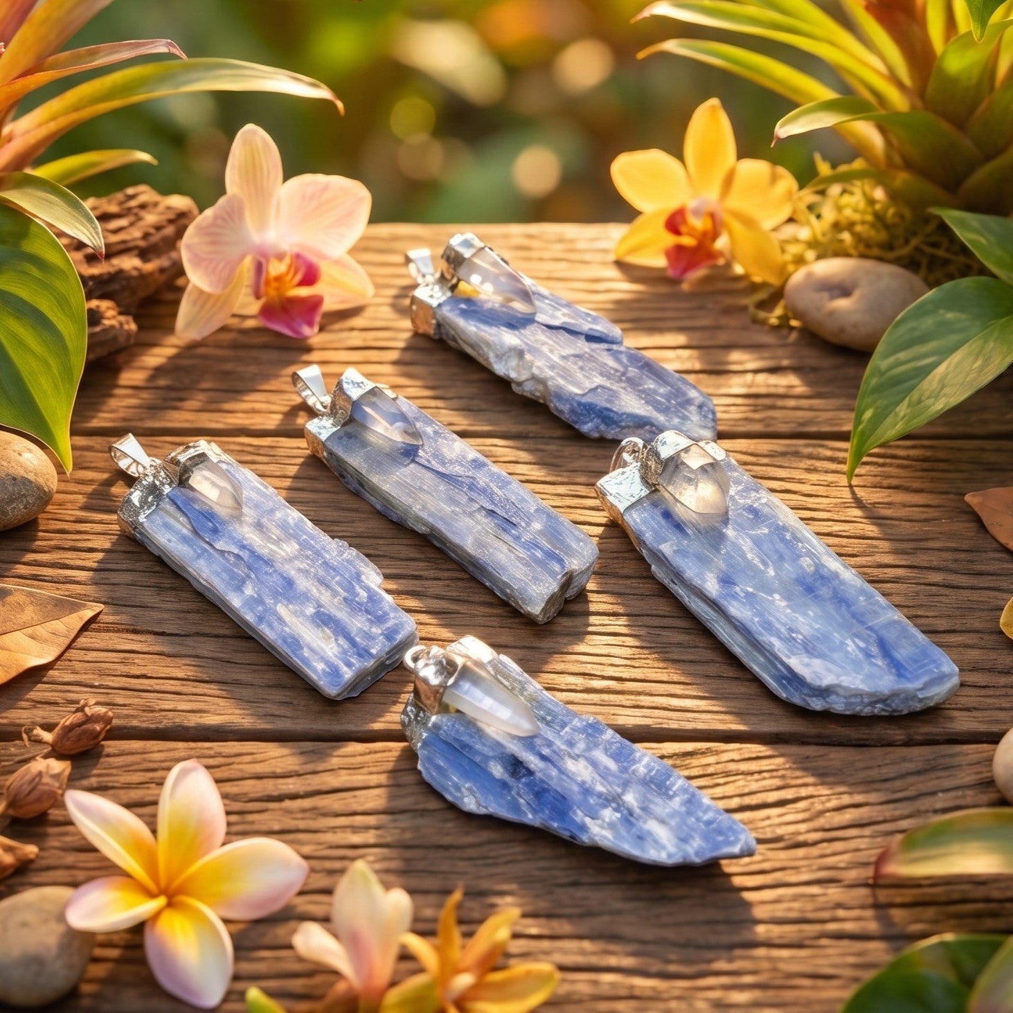 Kyanite and Quartz Crystal Pendant (Silver Plated)