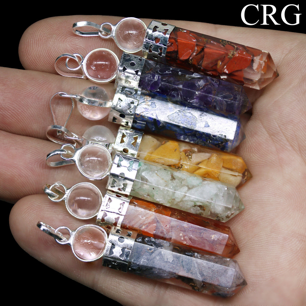 2 PACKS / SET OF 14 - MIXED! Orgonite Point Pendant w/ Crystal Ball / 1" Avg
