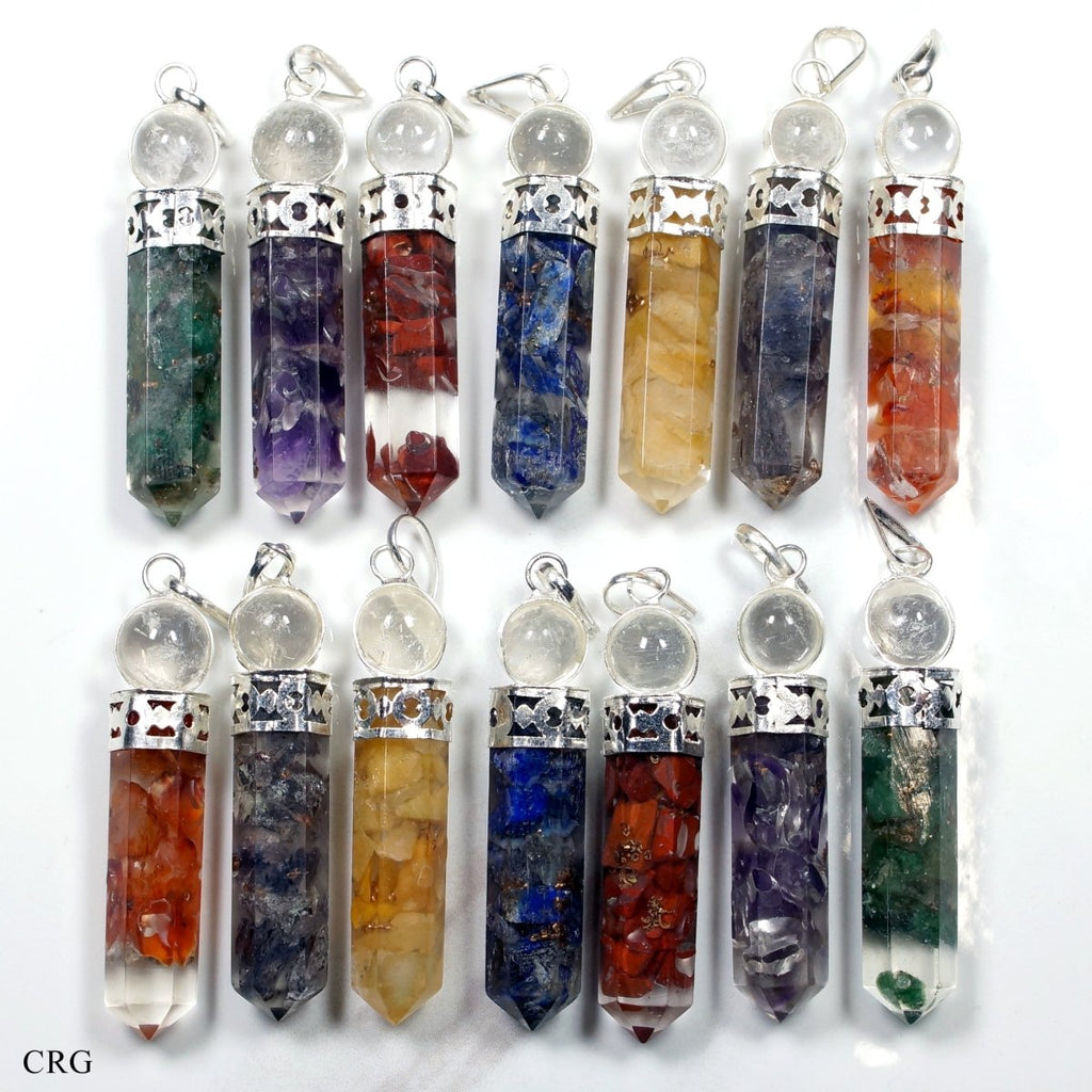 2 PACKS / SET OF 14 - MIXED! Orgonite Point Pendant w/ Crystal Ball / 1" Avg
