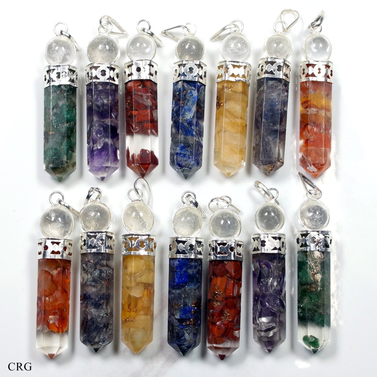 2 PACKS / SET OF 14 - MIXED! Orgonite Point Pendant w/ Crystal Ball / 1" Avg