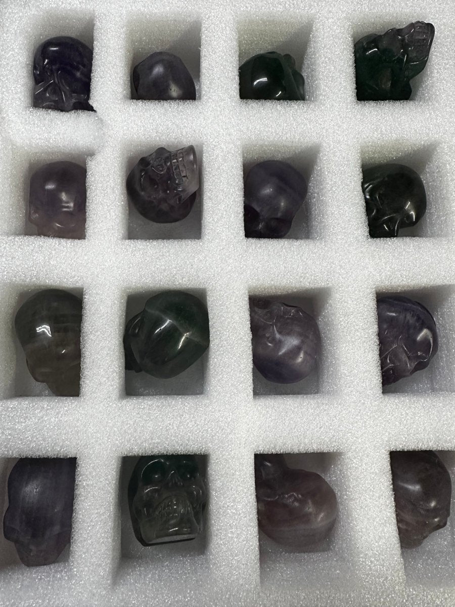2 Pieces - Rainbow Fluorite Skulls