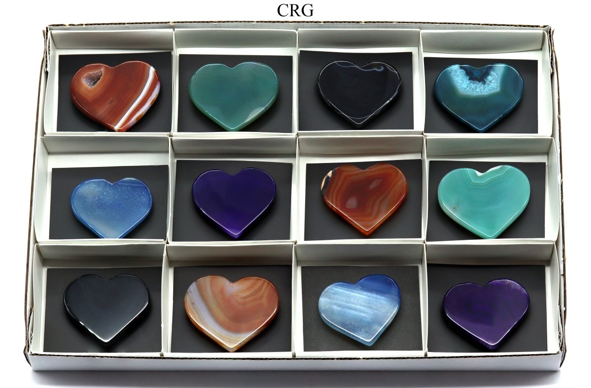 12 Piece Flat - Polished Agate Slice Heart Phone Grip