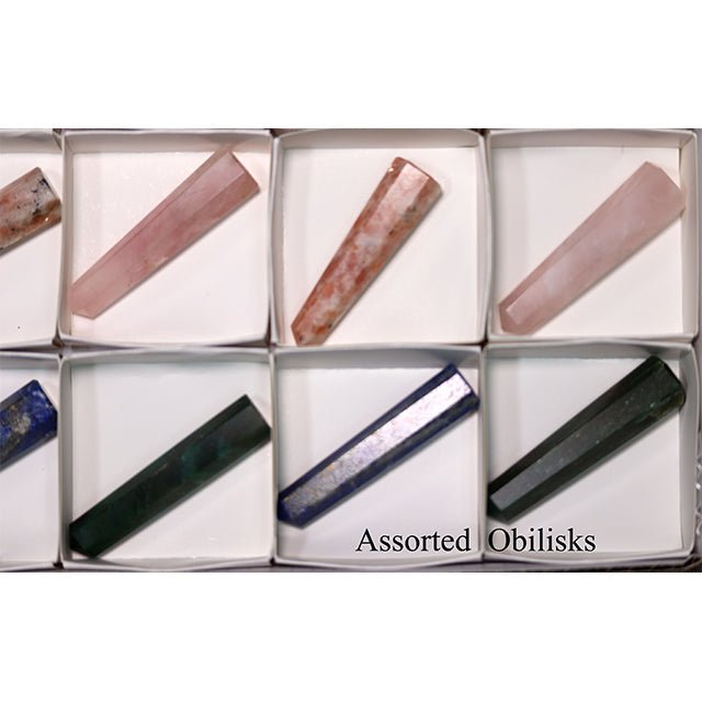 24 Piece Flat - Assorted Gemstone Obelisks from India / 1.5-3" Avg