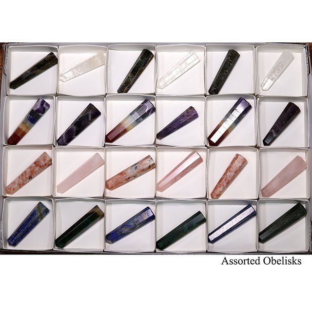 24 Piece Flat - Assorted Gemstone Obelisks from India / 1.5-3" Avg