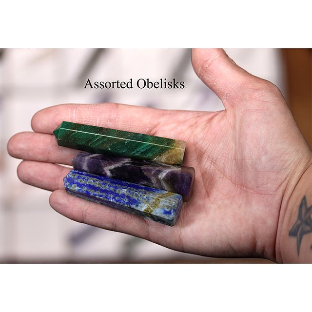 24 Piece Flat - Assorted Gemstone Obelisks from India / 1.5-3" Avg
