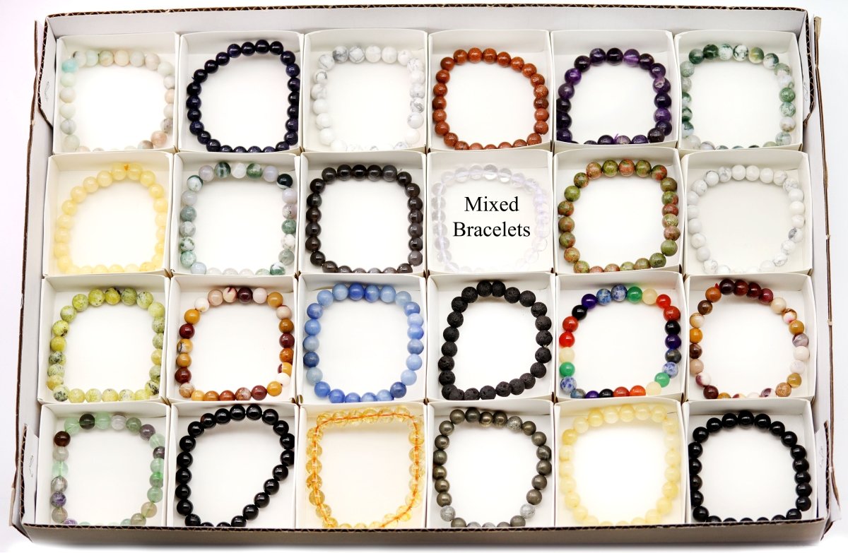 Assorted Gemstone Round Bead Stretch Bracelets (8 mm) (24 Piece Flat)