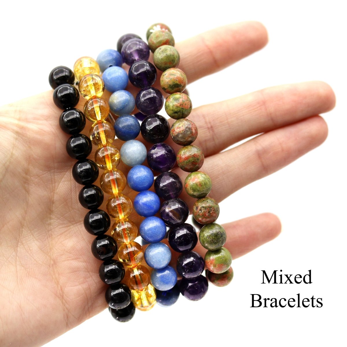 Assorted Gemstone Round Bead Stretch Bracelets (8 mm) (24 Piece Flat)