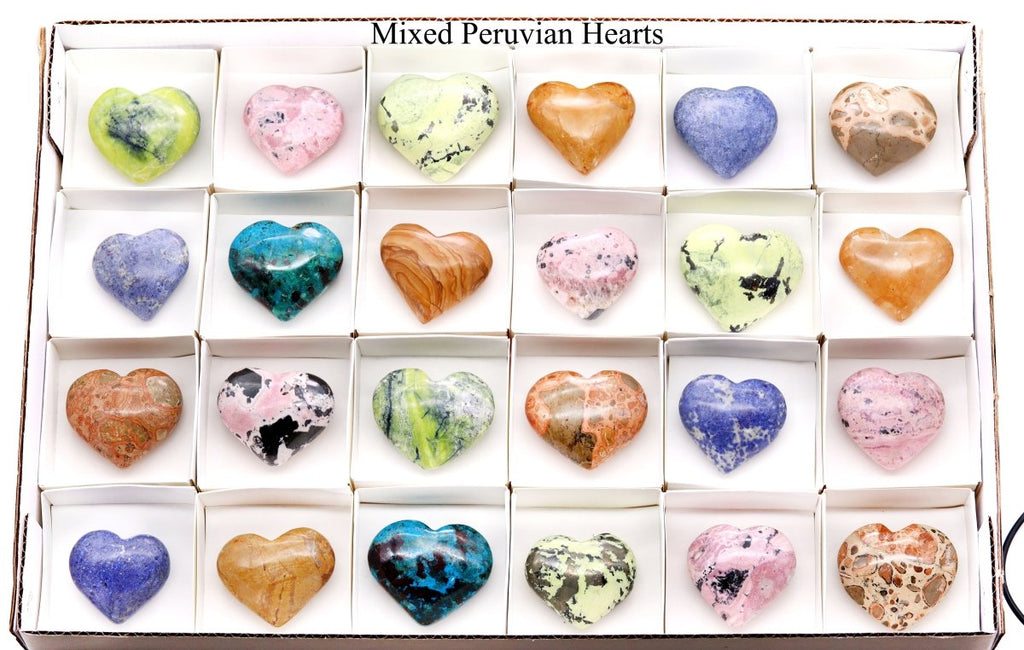 24 Piece Flat - Assorted Peruvian Gemstone Hearts