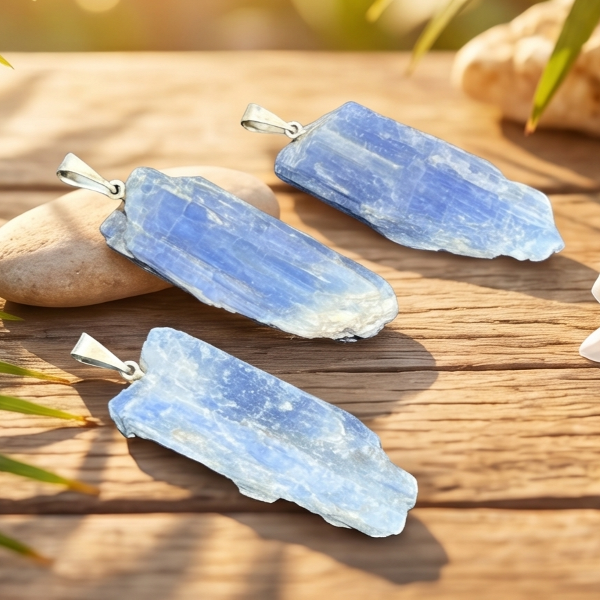 Kyanite Crystal Point Pendant (Silver Plated Bail)