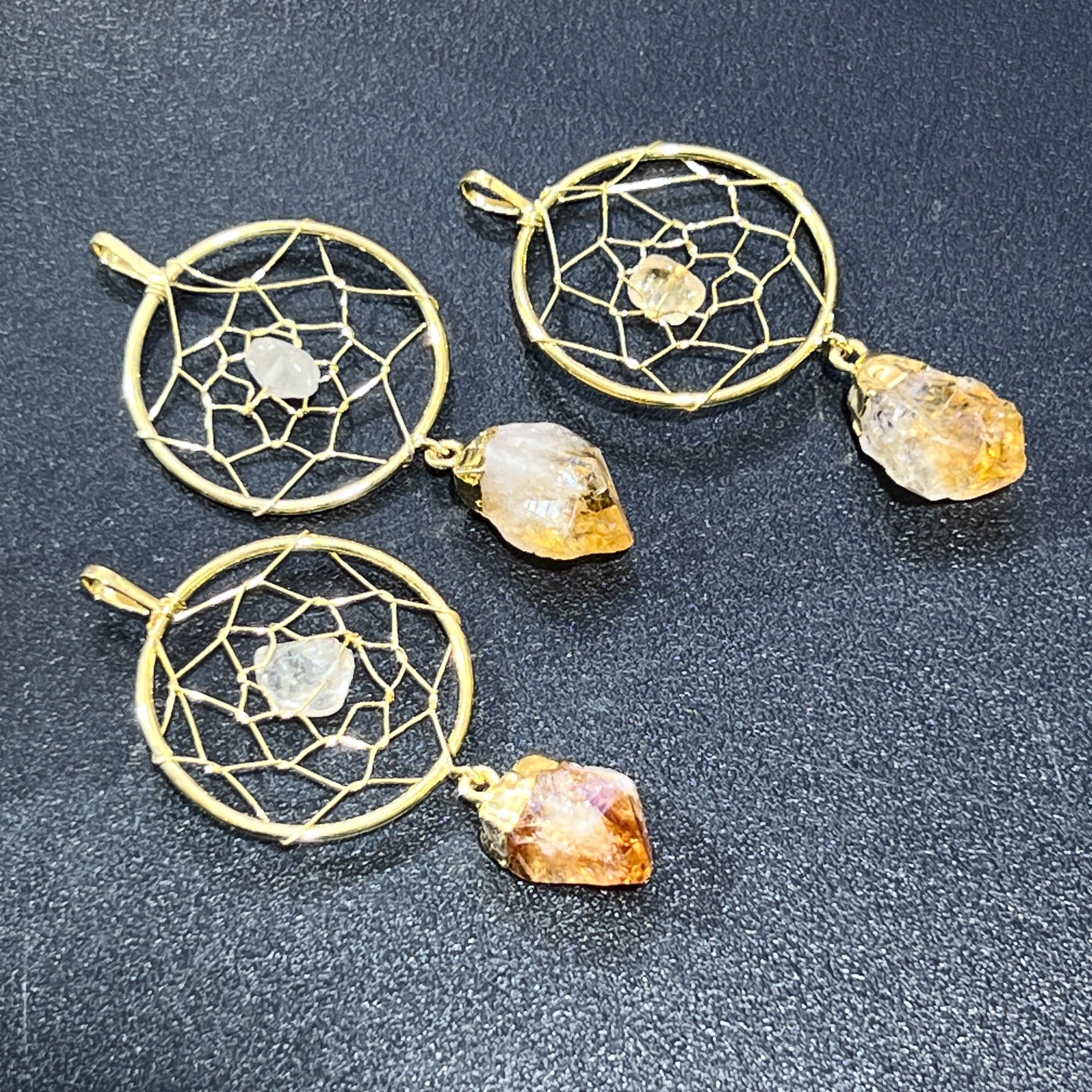 Dreamcatcher Pendant (Citrine Crystal Point)(Gold Plated)