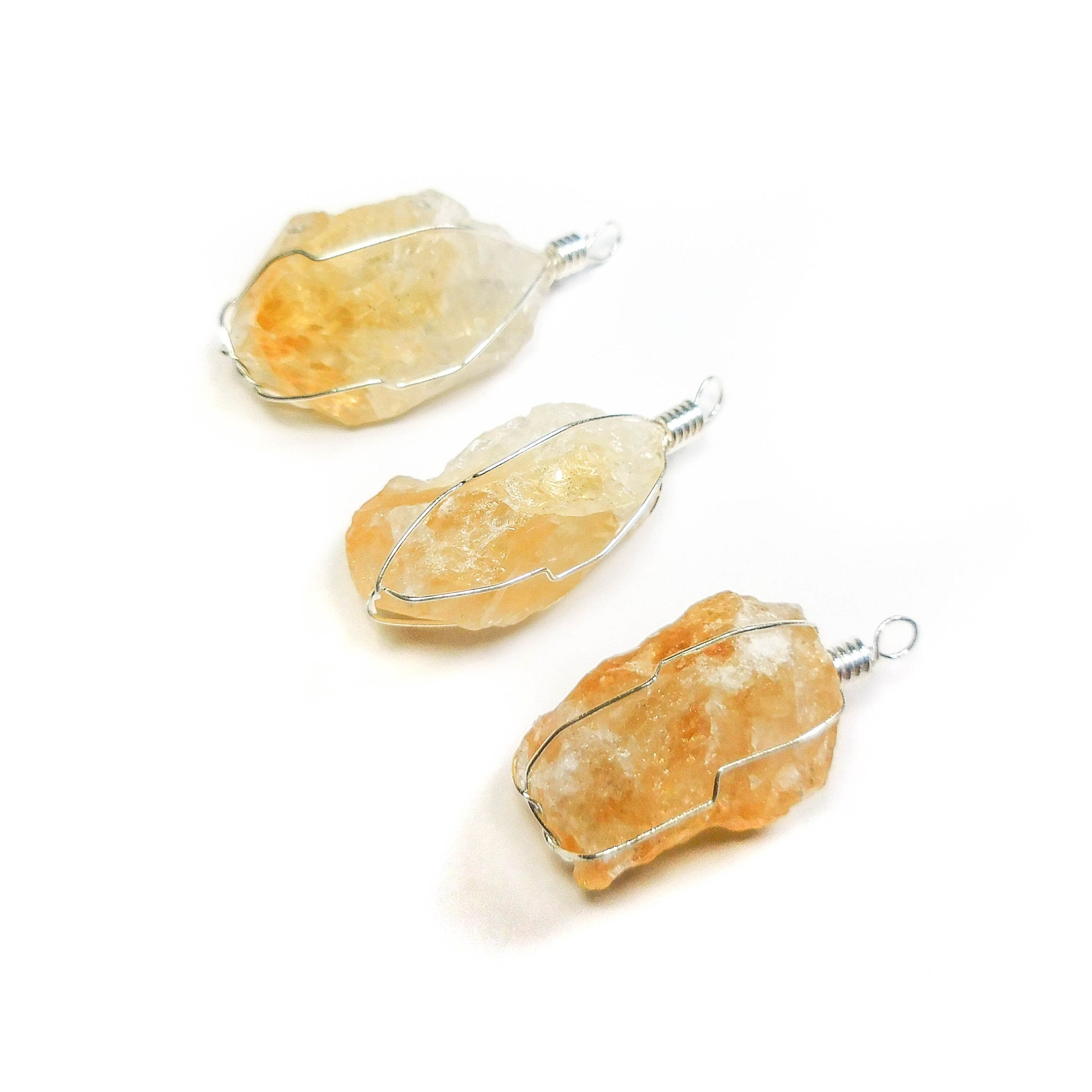 Raw Citrine Crystal Point Pendant (Silver Plated Wire Wrapped)