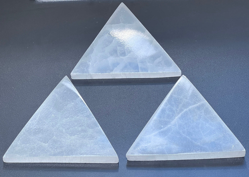 Selenite Satin Spar Crystal Triangle Plate Carving (6 inch)