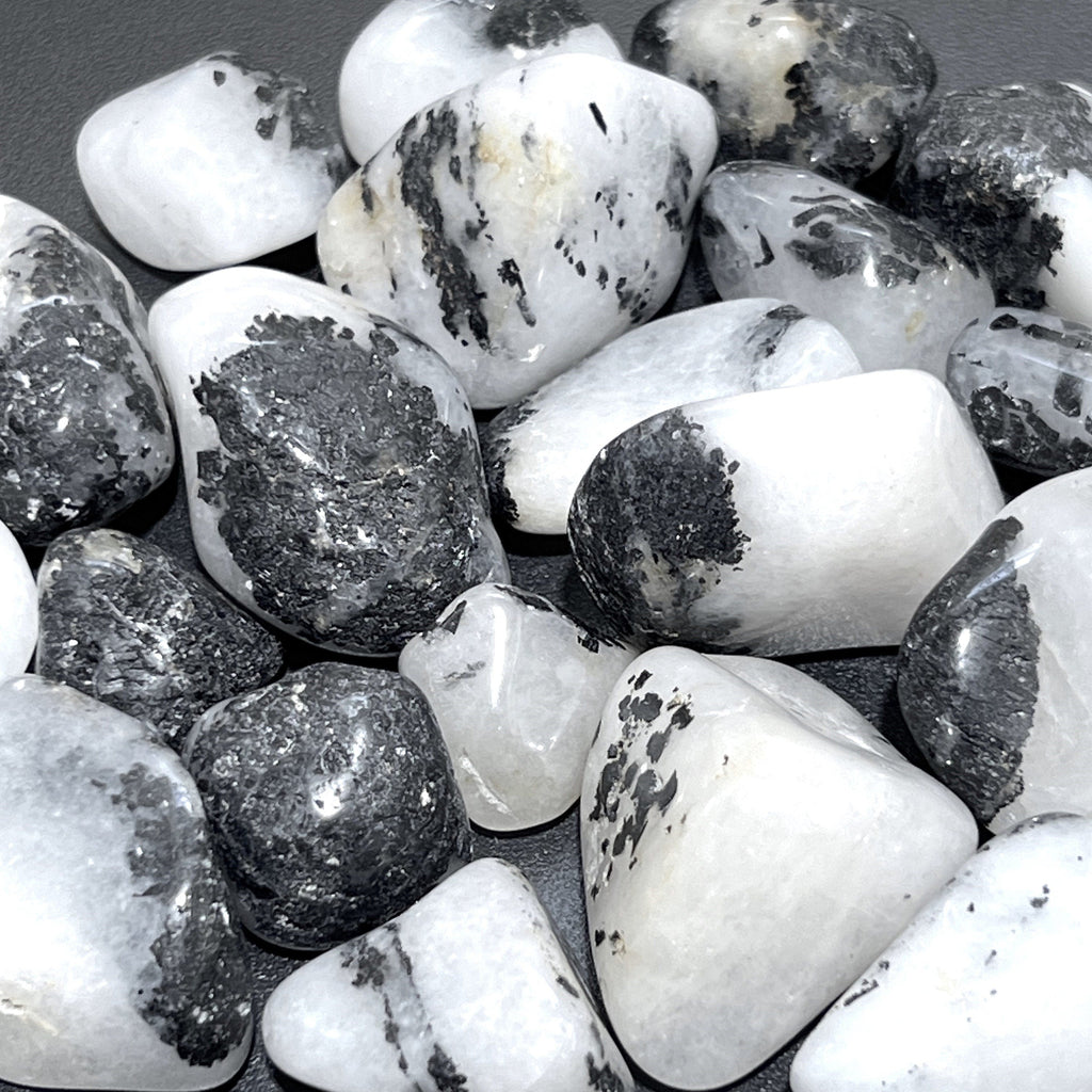 White Quartz Crystal and Tourmaline Tumbled Stones (By The Piece Or Pound)