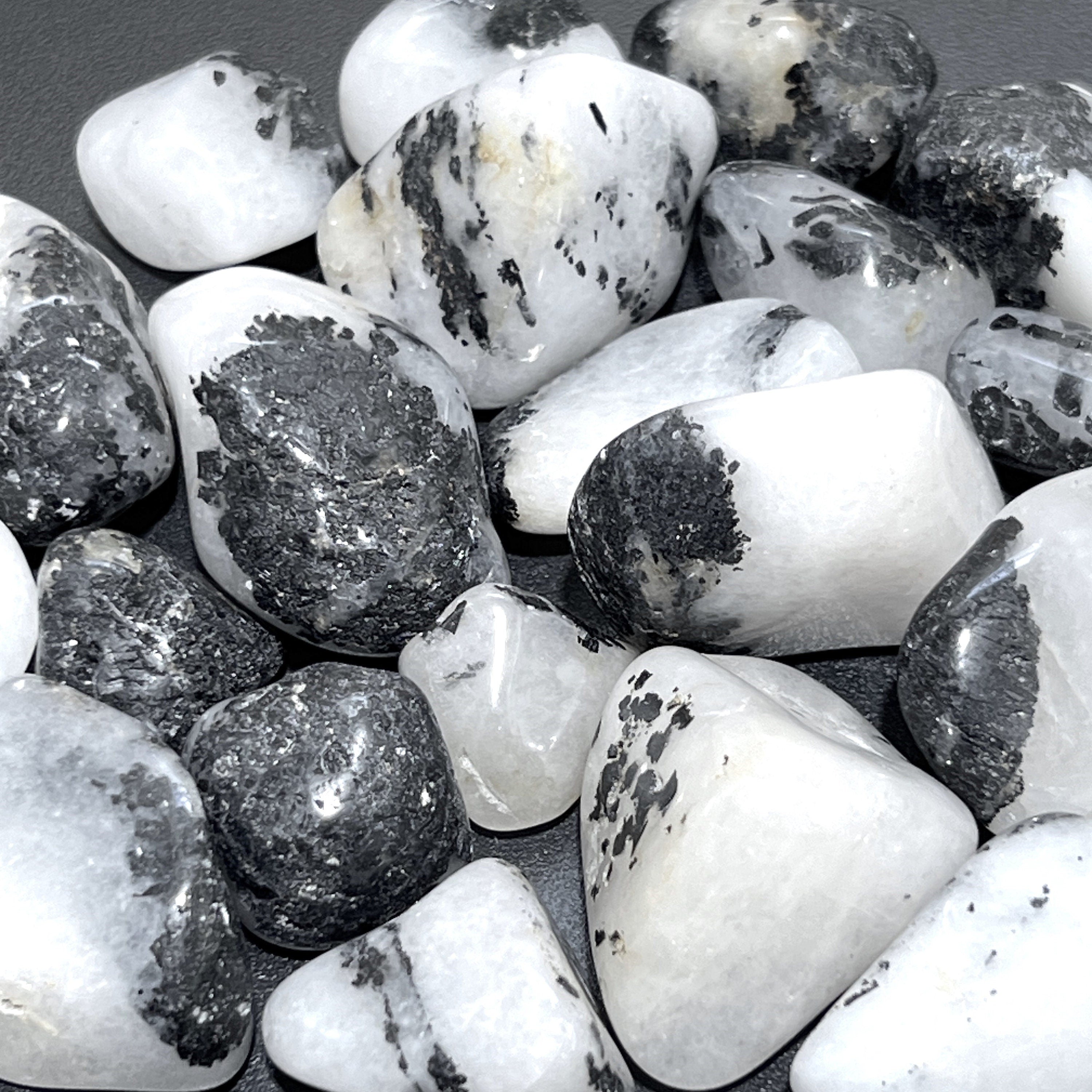 White Quartz Crystal and Tourmaline Tumbled Stones (By The Piece Or Pound)