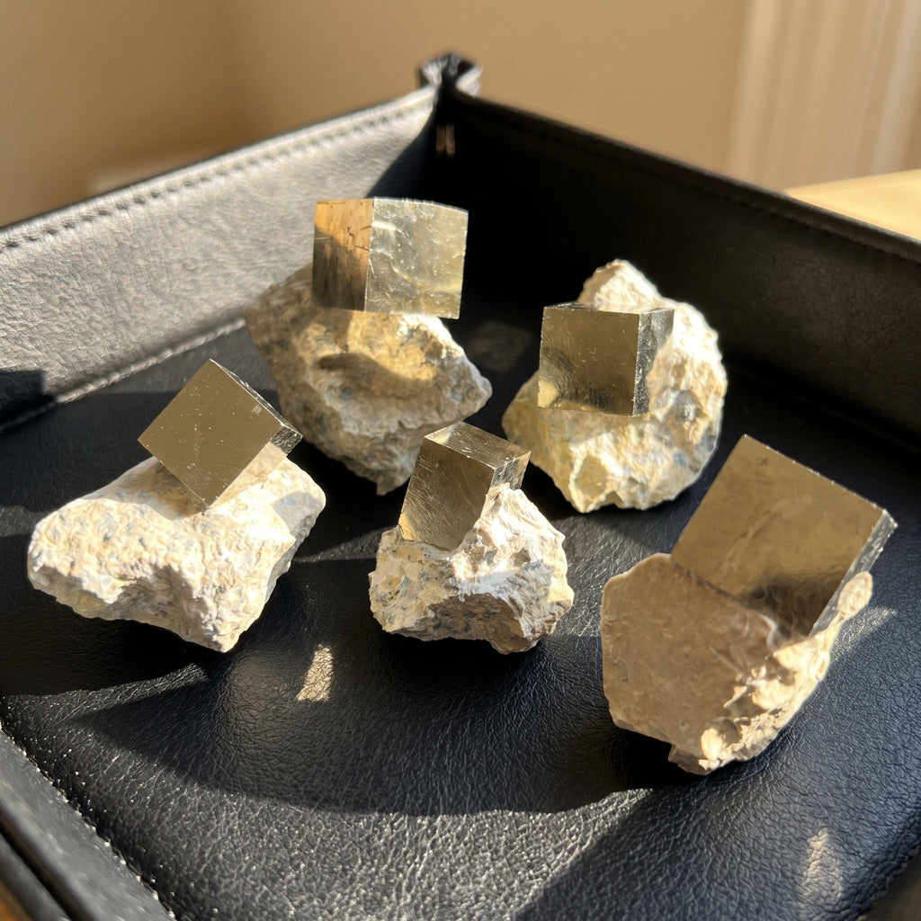 Golden Iron Pyrite Crystal Cubes In Rough Raw Matrix