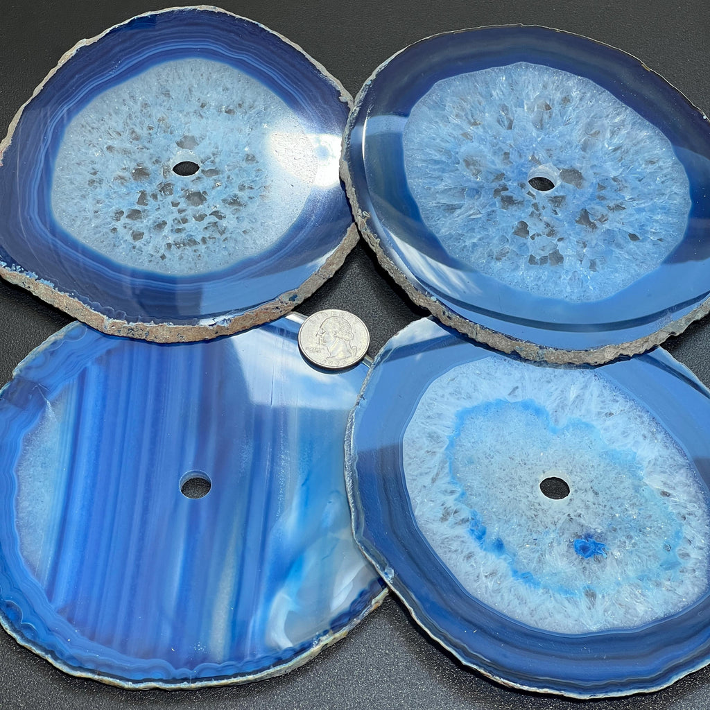 Blue Agate Slice Clock Faces, Center Drilled For Craft Projects Lanterns, Clocks
