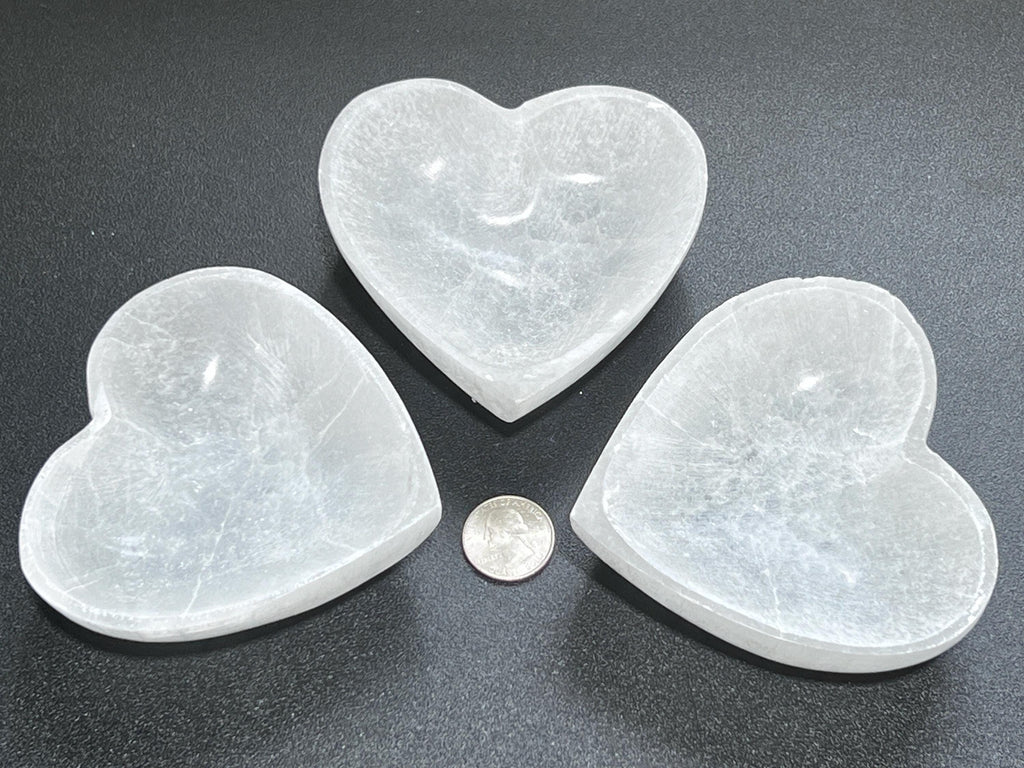 Selenite Satin Spar Crystal Heart Bowl Carving