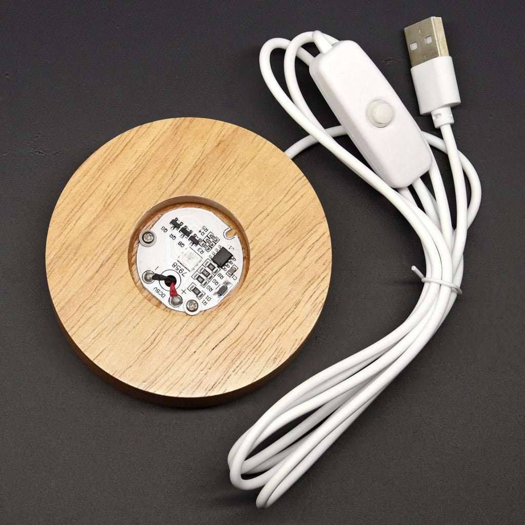 3" Round Wooden LED Color Changing Light Display Lamp Base