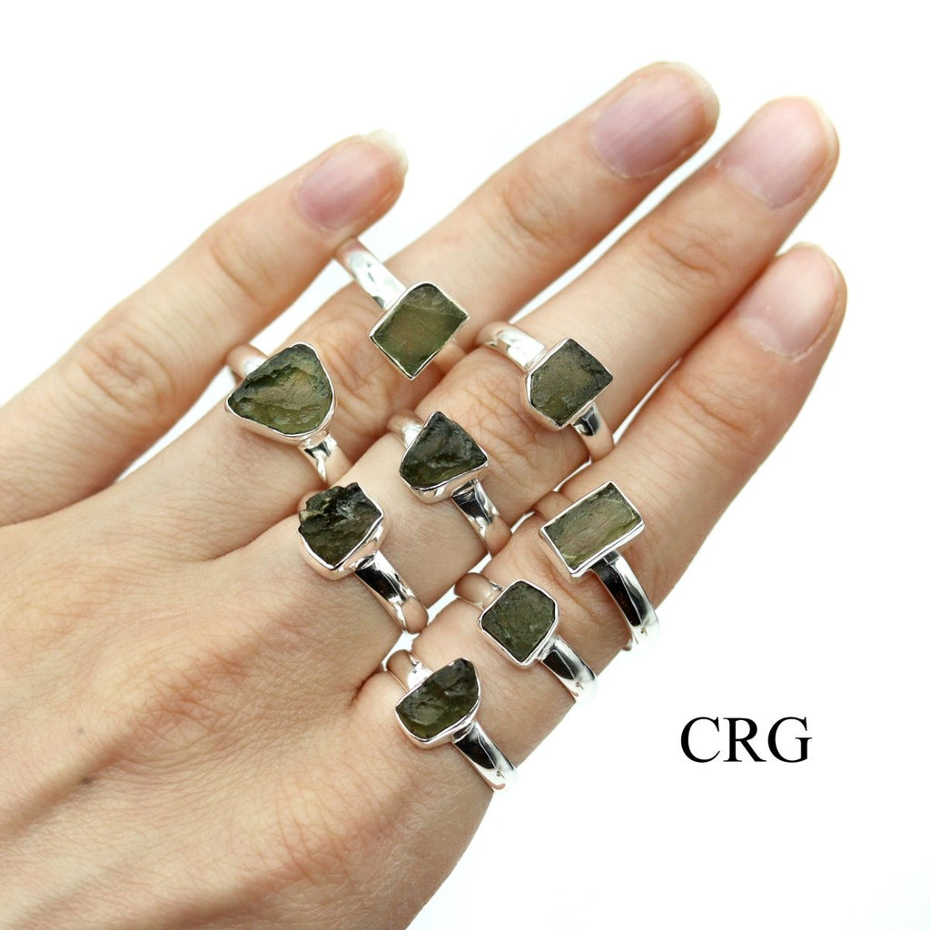30 GRAM LOT - Moldavite 925 Sterling Silver Rings / MIXED SIZES