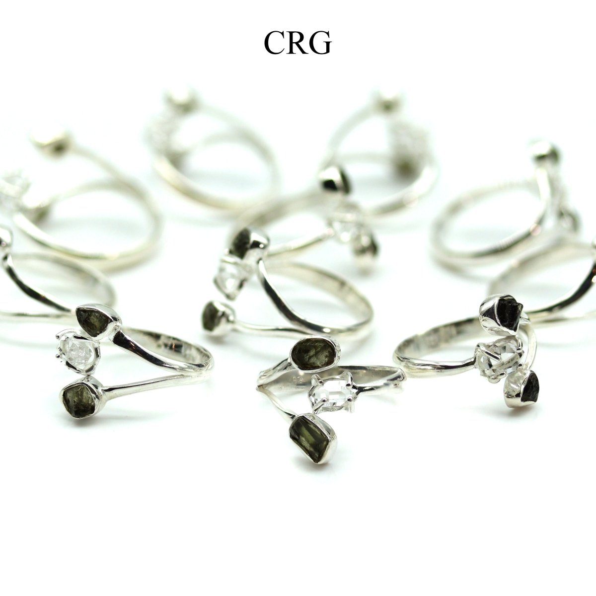 30 GRAM LOT - Moldavite and Herkimer 925 Sterling Silver Rings / ADJUSTABLE