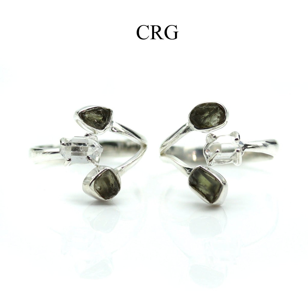 30 GRAM LOT - Moldavite and Herkimer 925 Sterling Silver Rings / ADJUSTABLE