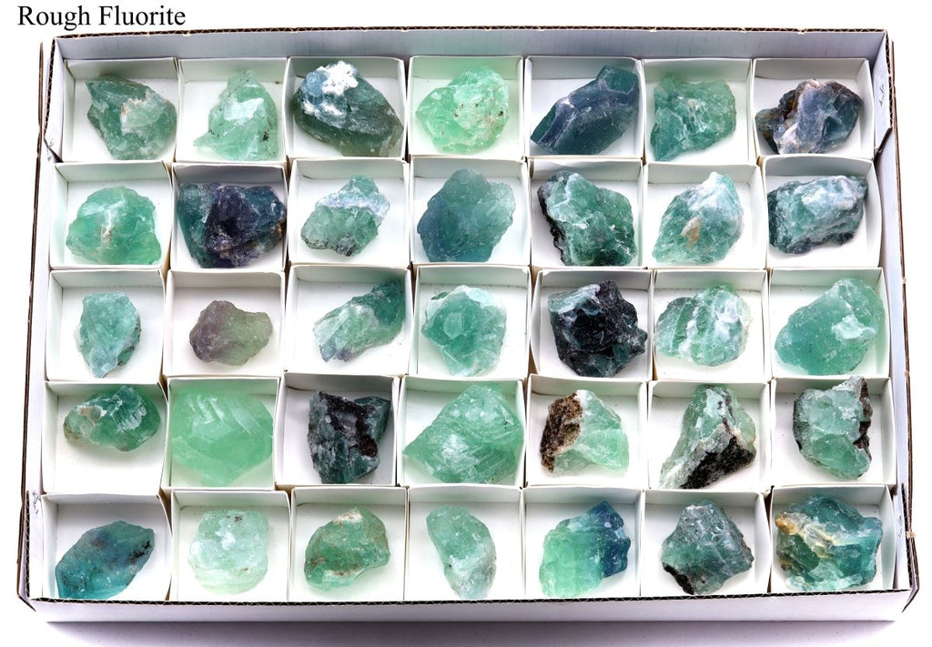 35 Piece Flat - Assorted Rough Fluorite / 1.5"-2.5"