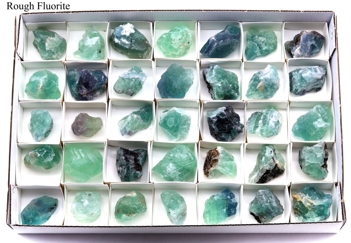 35 Piece Flat - Assorted Rough Fluorite / 1.5"-2.5"