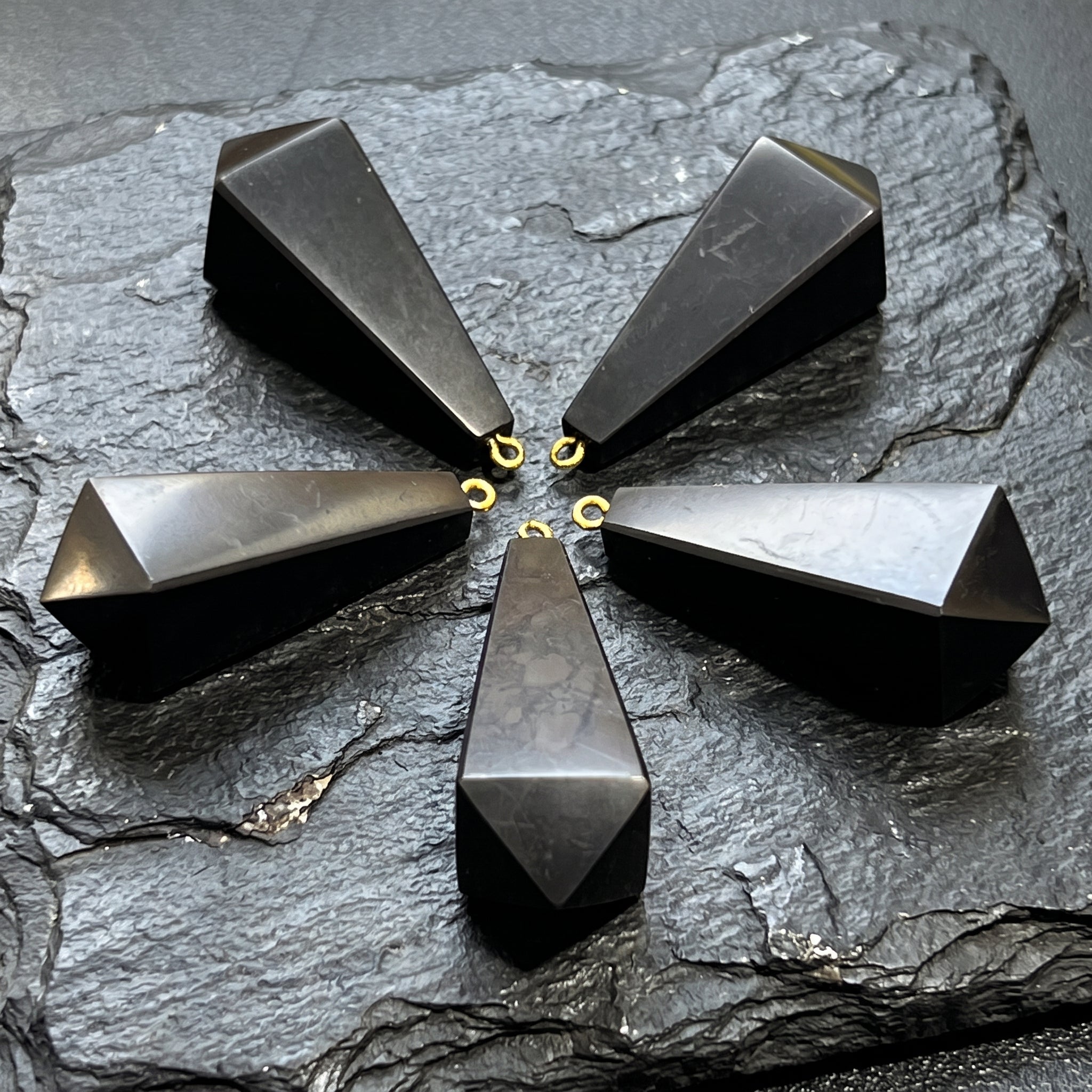 Black Shungite Pendulum Crystal Point Pendant