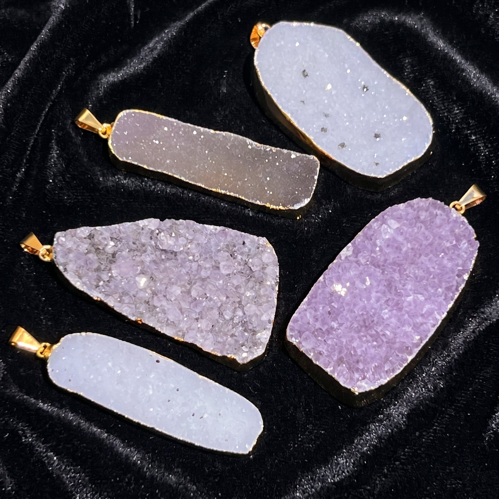 Large Agate and Amethyst Druzy Crystal Statement Pendants (Gold Plated)