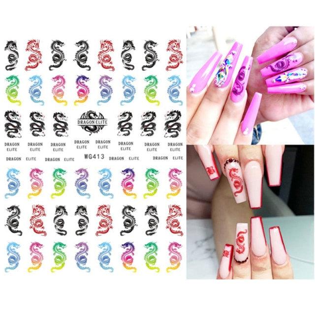 3D Snake Design Nail Art Stickers Colorful Dragons Slider Decals Black Snake for Manicure Nail Art Decoration New Year Sticker Nail Manicures 3D Self-Adhesive Nail Art Tips Sliders for Women Girls Nail Decorations Manicure Decor Accessories