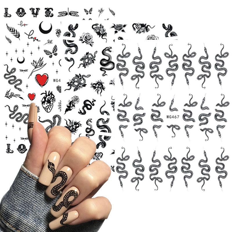3D Snake Design Nail Art Stickers Colorful Dragons Slider Decals Black Snake for Manicure Nail Art Decoration New Year Sticker Nail Manicures 3D Self-Adhesive Nail Art Tips Sliders for Women Girls Nail Decorations Manicure Decor Accessories