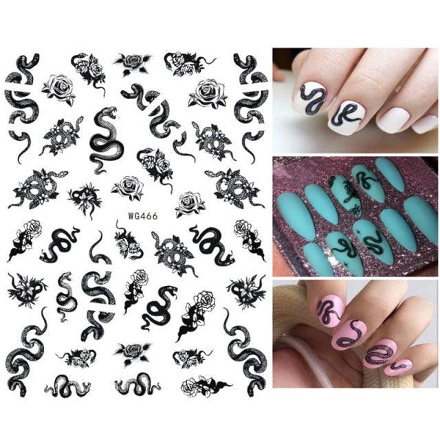 3D Snake Design Nail Art Stickers Colorful Dragons Slider Decals Black Snake for Manicure Nail Art Decoration New Year Sticker Nail Manicures 3D Self-Adhesive Nail Art Tips Sliders for Women Girls Nail Decorations Manicure Decor Accessories
