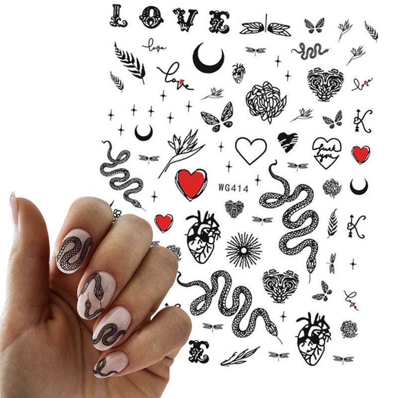 3D Snake Design Nail Art Stickers Colorful Dragons Slider Decals Black Snake for Manicure Nail Art Decoration New Year Sticker Nail Manicures 3D Self-Adhesive Nail Art Tips Sliders for Women Girls Nail Decorations Manicure Decor Accessories