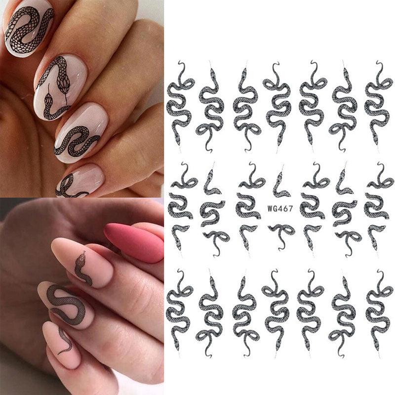 3D Snake Design Nail Art Stickers Colorful Dragons Slider Decals Black Snake for Manicure Nail Art Decoration New Year Sticker Nail Manicures 3D Self-Adhesive Nail Art Tips Sliders for Women Girls Nail Decorations Manicure Decor Accessories