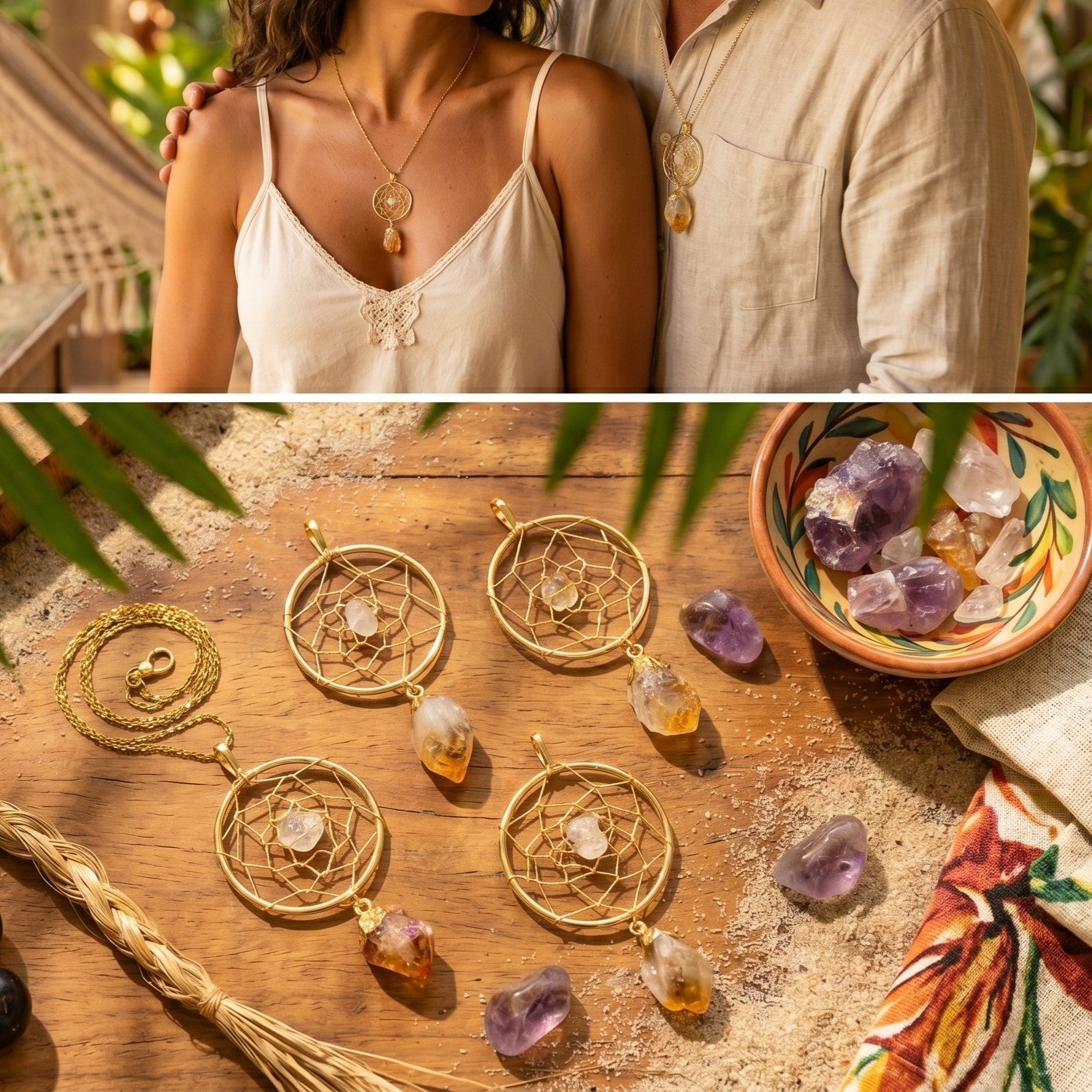 Dreamcatcher Pendant (Citrine Crystal Point)(Gold Plated)