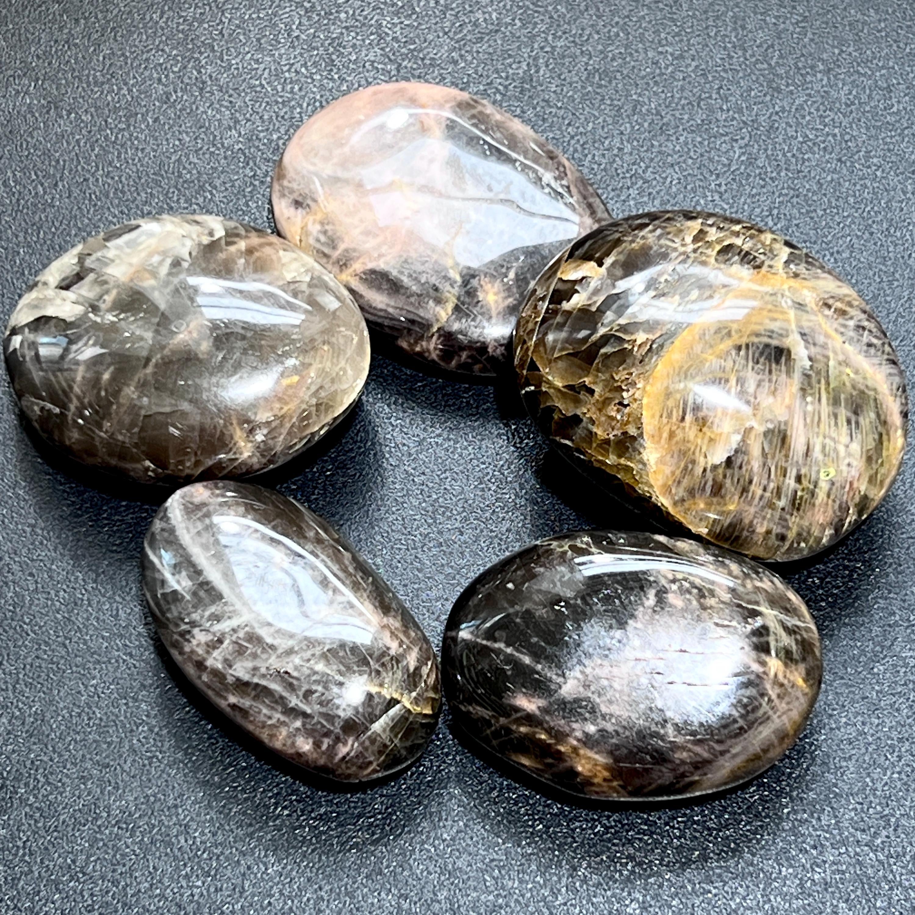 Black Moonstone Crystal Palm Stone Carving