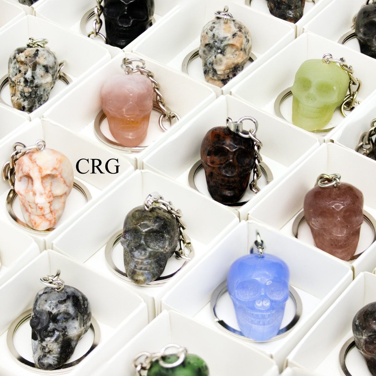 48 Piece Flat - Gemstone Skull Keychains / 1-2" Avg