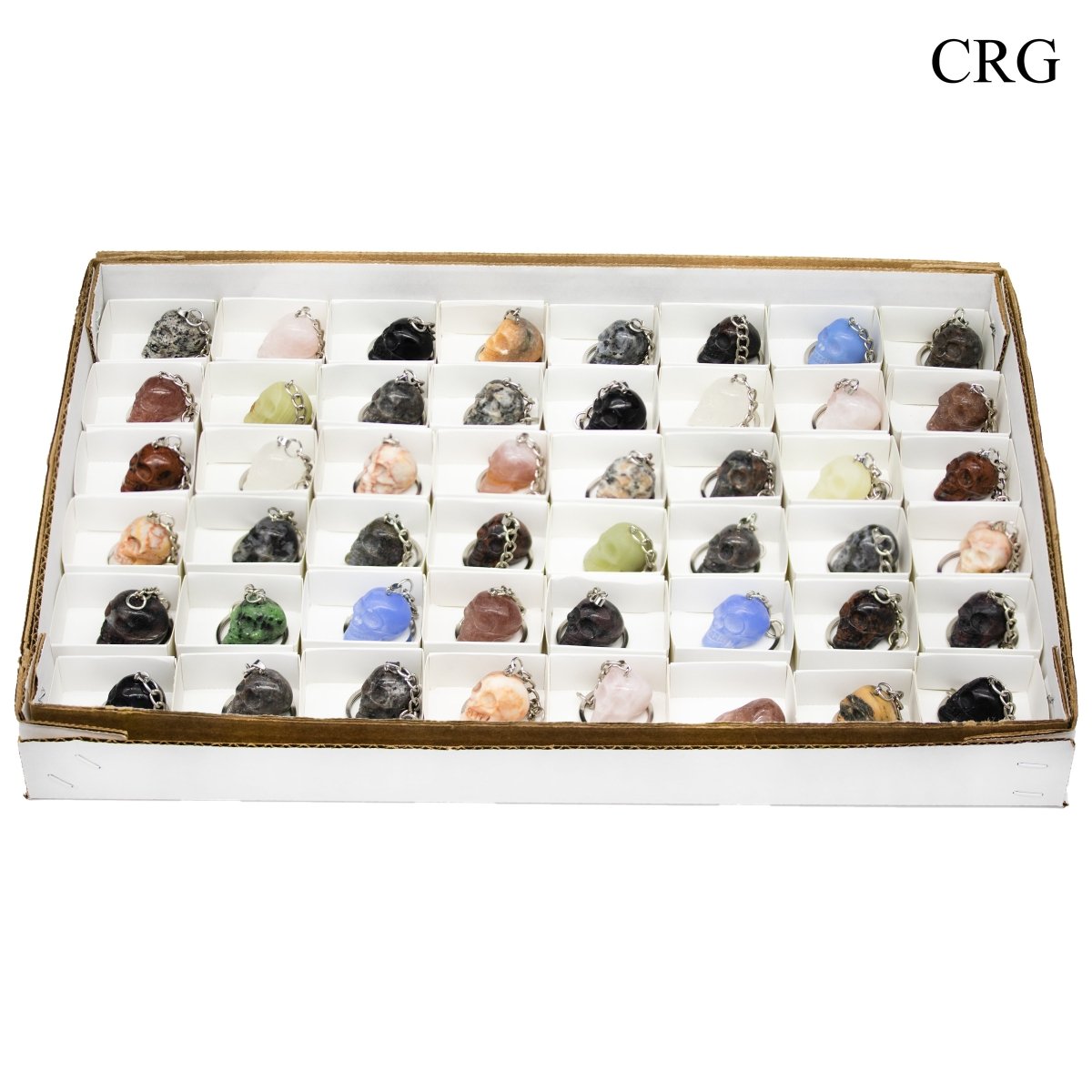 48 Piece Flat - Gemstone Skull Keychains / 1-2" Avg