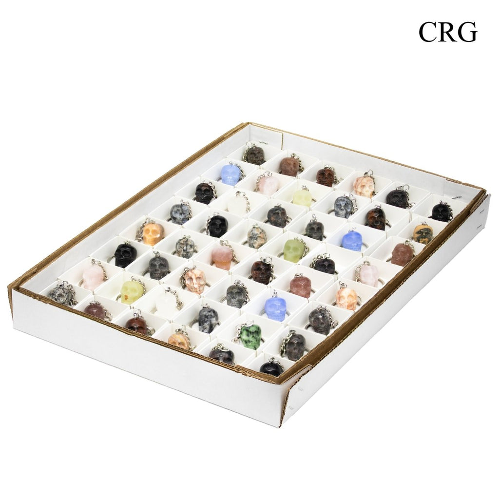 48 Piece Flat - Gemstone Skull Keychains / 1-2" Avg