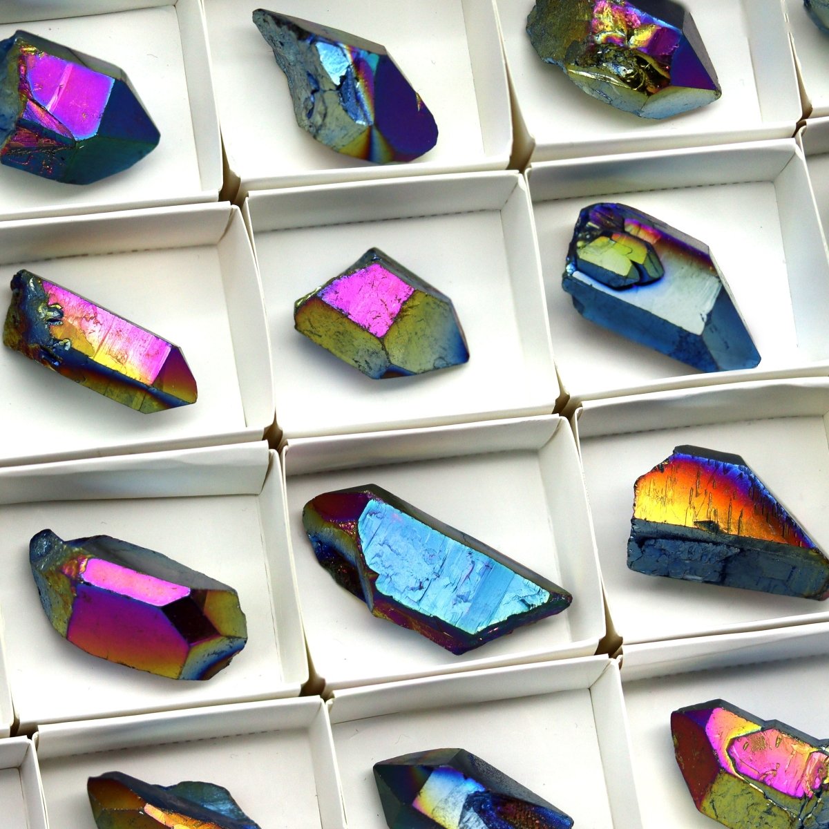 48 Piece Flat Titanium Aura Quartz Points 1"-2" AVG
