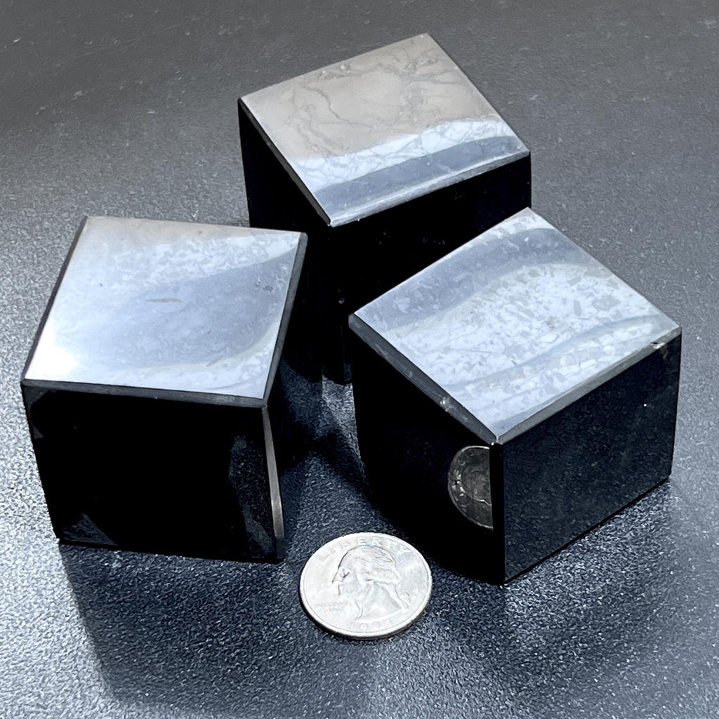 Black Shungite Cube Carving (Type-2) From Karelia Russia