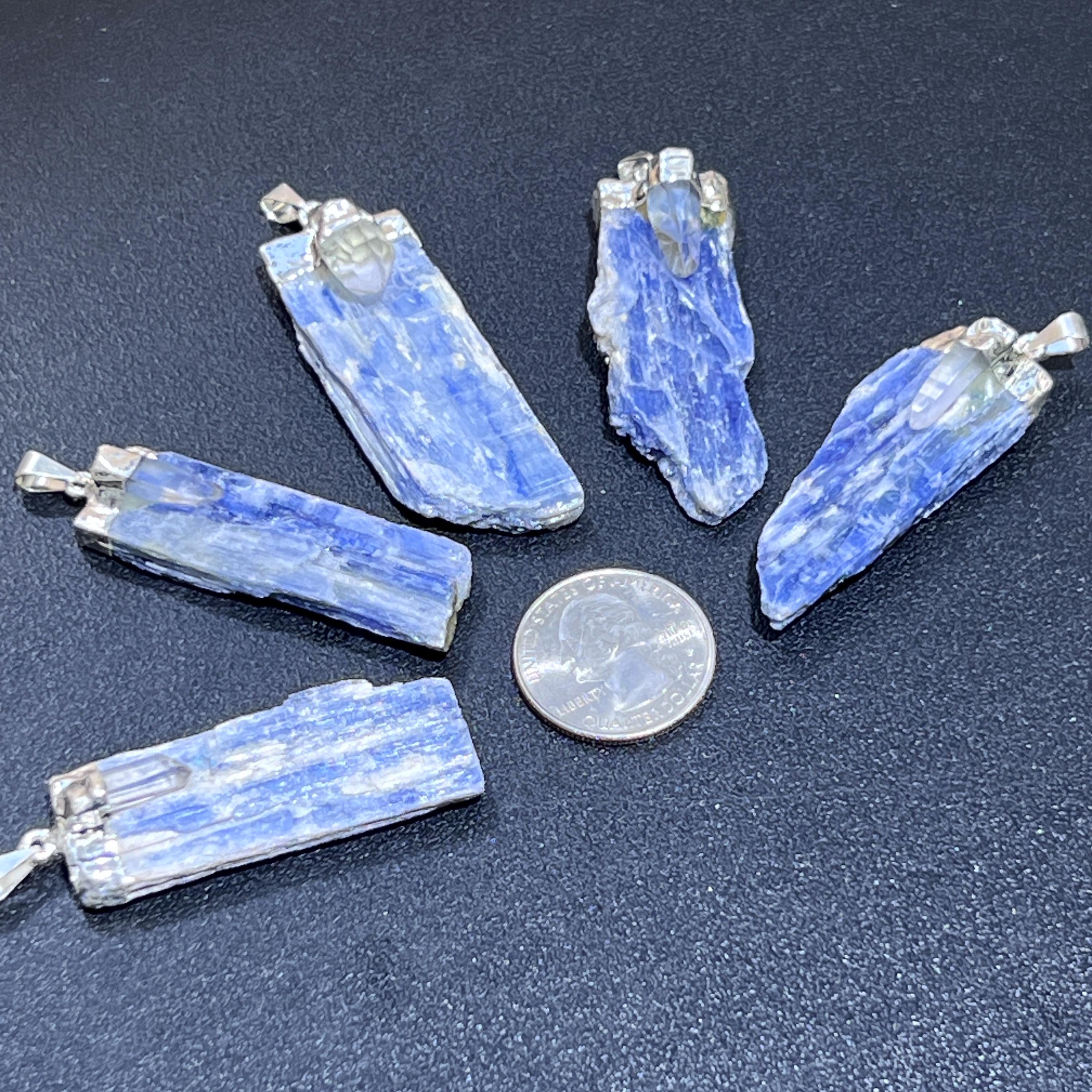 Kyanite and Quartz Crystal Pendant (Silver Plated)