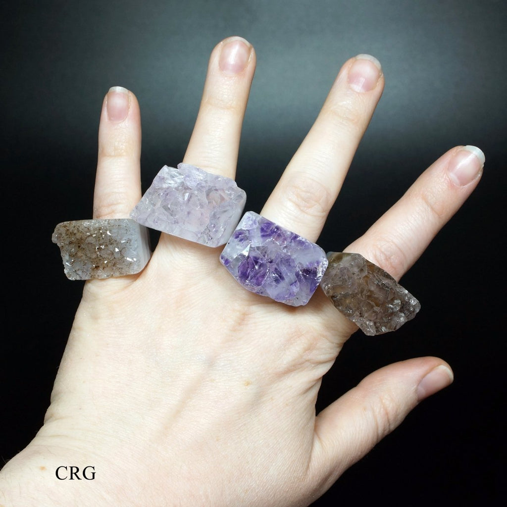 Amethyst and Agate Druzy Mixed Gemstone Rings (1 Inch) (5 Pieces)