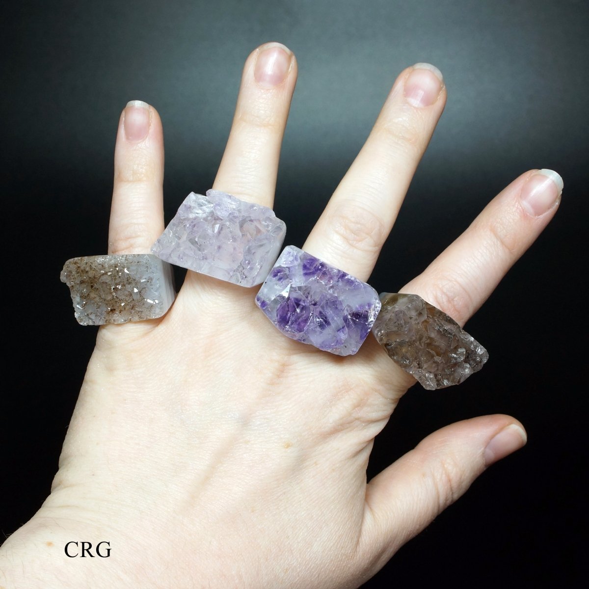 Amethyst and Agate Druzy Mixed Gemstone Rings (1 Inch) (5 Pieces)